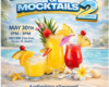 Poster advertising a Mental Wellness & Mocktails event on May 30, 1–3 PM, tropical drinks by a beach scene at Ocala, FL 34475.