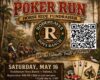 Poster for a poker-run horseback fundraiser: riders on a trail, with Rodeheaver Boys Ranch branding and a large QR code on the right.