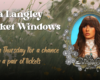 Promotional banner for Ella Langley Ticket Windows with a framed portrait on the right and background flowers; invites listeners to win tickets by listening Thursday.